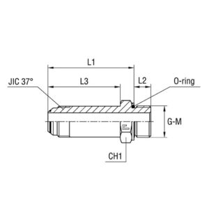 Long Male Stud Straight Coupling with O-ring and Washer Thread Metric Parallel - O-ring Body